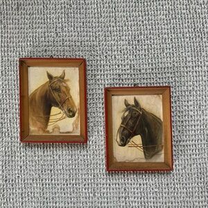 Vintage 3D Horse Portraits in Wooden Frames